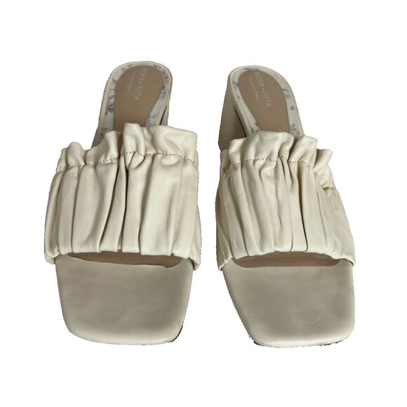 Born on Fifth + Antonio Milani Amy Ivory Heeled Ruffle Leather Slide Sandal 11 - Picture 3 of 12